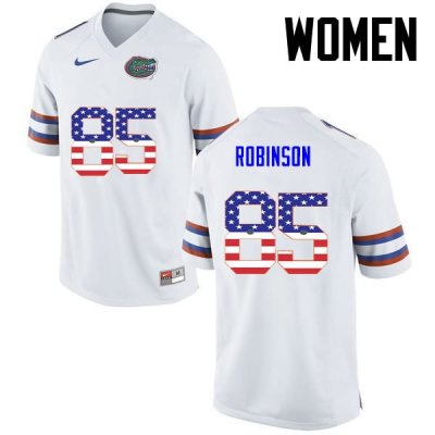 Women's Florida Gators #85 James Robinson NCAA Nike White USA Flag Fashion Authentic Stitched College Football Jersey NDD8062XE